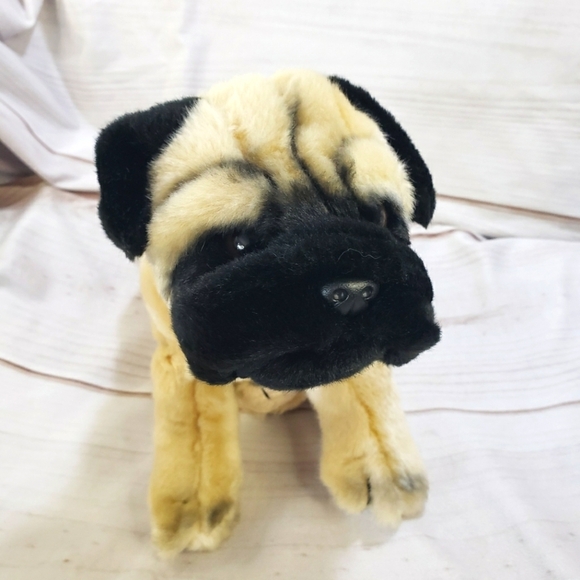 Animal Alley Pug Dog Beige Black Plush Stuffed Animal 13 Inch 2000 Realistic - Picture 1 of 11